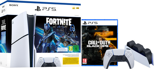 PS5 Slim Disc Edition + Fortnite Voucher + Black Ops 6 + Extra Controller + Oplaadstation Main Image