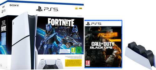 PlayStation 5 Slim Disc Edition + Fortnite Voucher + Black Ops 6 + Oplaadstation Main Image