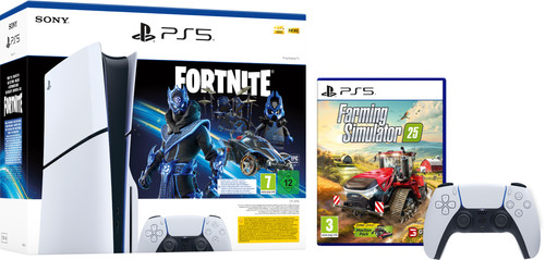 PS5 Slim Disc Edition + Fortnite Voucher + Farming Simulator 25 + Extra Controller Wit Main Image