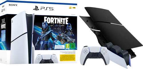 PS5 Slim Disc Edition Fortnite + Covers Zwart + Extra Controller + Oplaadstation Main Image