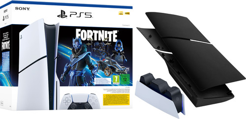 PlayStation 5 Slim Disc Edition + Fortnite Voucher + Covers Zwart + Oplaadstation Main Image