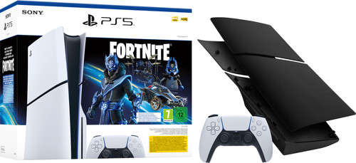 PlayStation 5 Slim Disc Edition + Fortnite Voucher + Covers Zwart + Extra Controller Wit Main Image