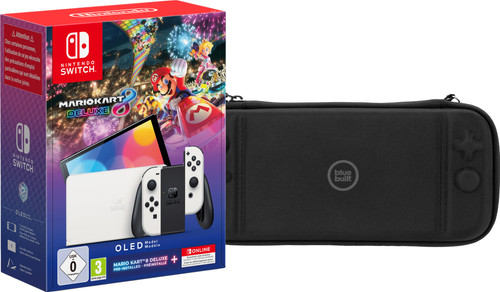 Nintendo Switch OLED Blauw/Rood + Mario Kart + 12 maanden Nintendo Online + Beschermhoes Main Image