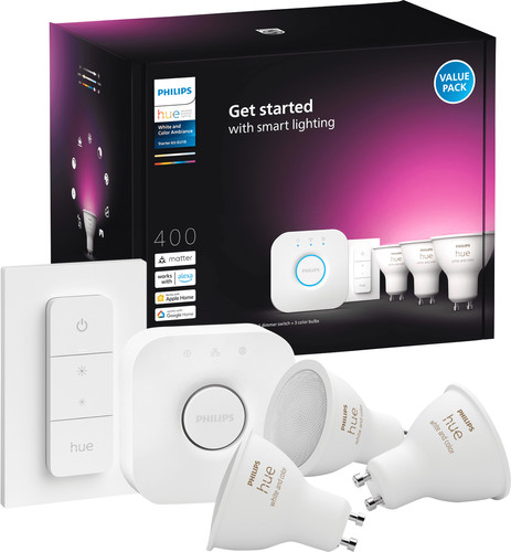 Philips Hue White and Color GU10 Starter Pack - 3 lampen + Bridge + Dimmer Main Image