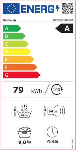 Samsung DV90DG6845LBU3 AI Dry+ energy label