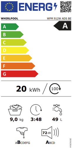 Whirlpool WPM 912W ADS BE AutoDose energielabel