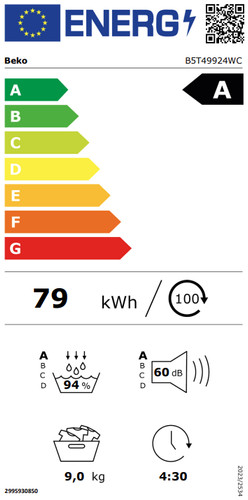 Beko B5T49924WC IronFinish energielabel
