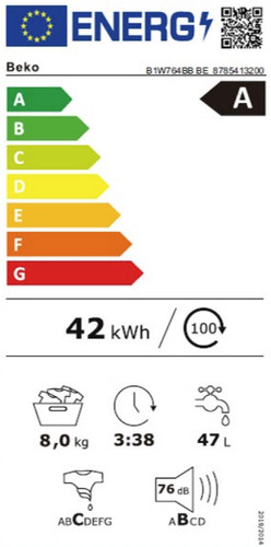 Beko B1W764BBBE SteamCure energy label