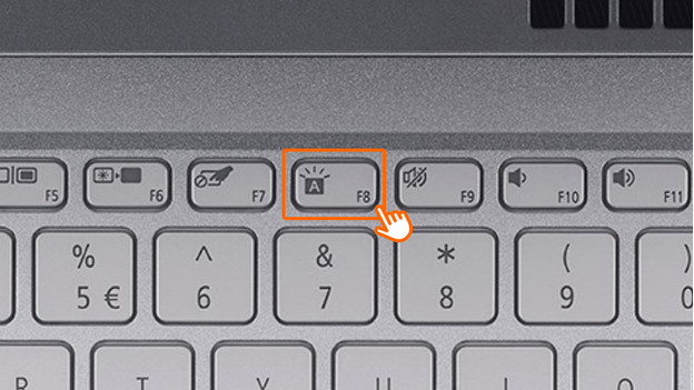Keyboard backlight button on F8.