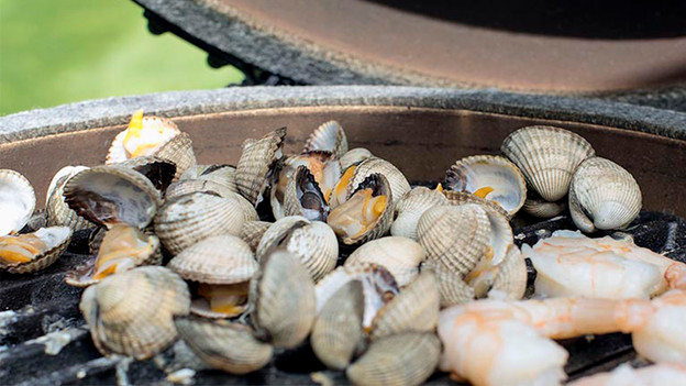 Vis, gepofte aardappel of maïskolf