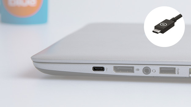 A laptop with USB connector to connect to a monitor