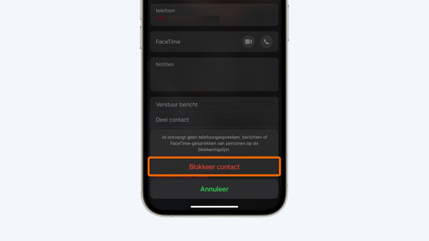 Kies voor 'Blokkeer contact'