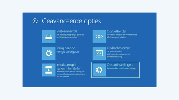 Startup options Windows screen.
