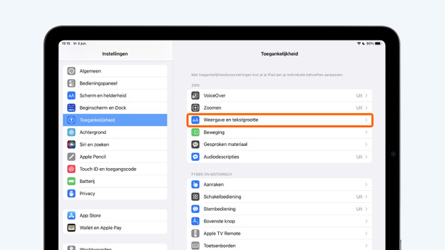 Weergave en tekstgrootte instellingen