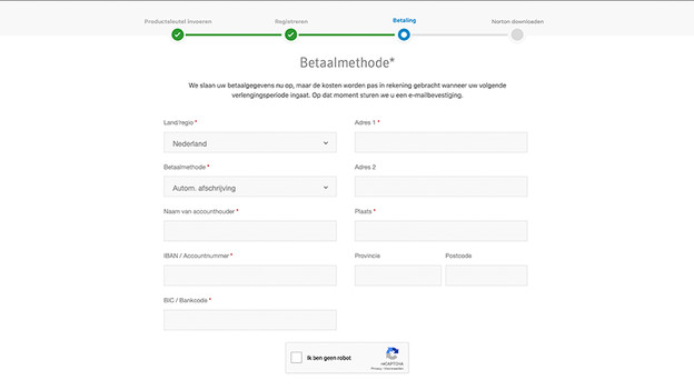 Norton betaalgegevens invoeren