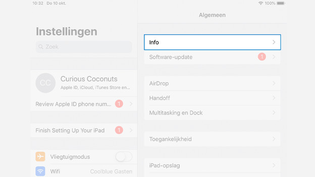 Info instellingen iPad