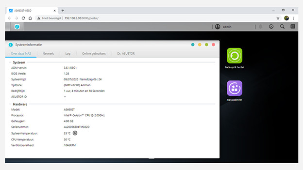 Systeeminformatie met de hardware van de Asustor AS6602