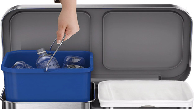 Bathroom trash can cardboard and general trash