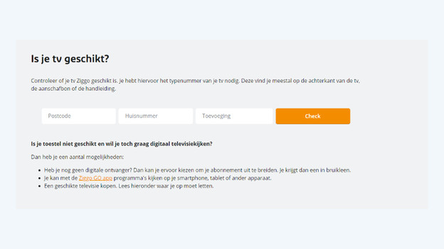 Ziggo TV postal code