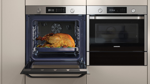 Microwave in kitchen cabinet