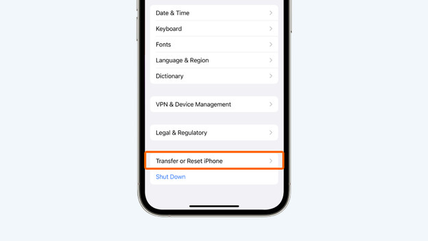 Choose 'Transfer or Reset iPhone'