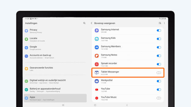 Tablet Messenger inschakelen