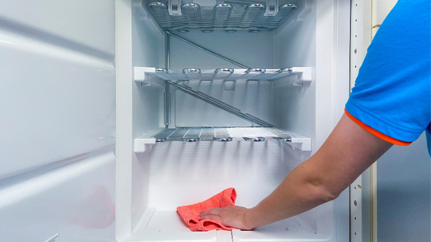 Clean freezer compartment with sponge