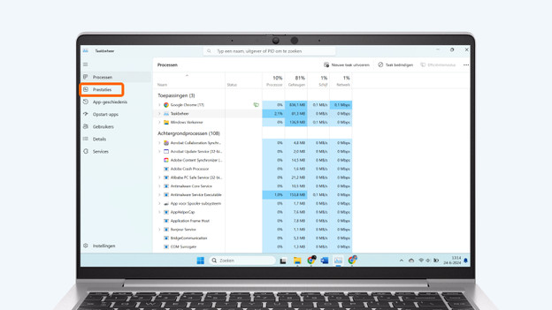 klik op 'Prestaties'.