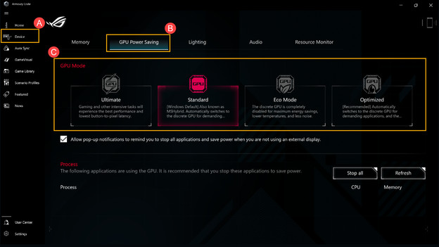Armoury Crate advanced settings