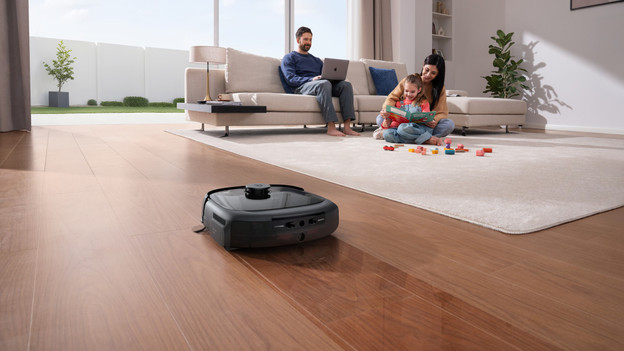 robotstofzuiger met ronddraaiende dweil