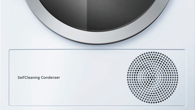 Dryer with self-cleaning condenser