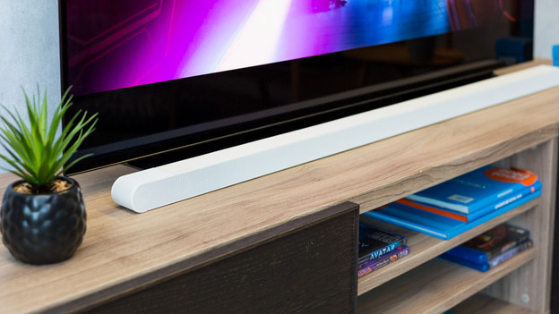 Soundbar below television