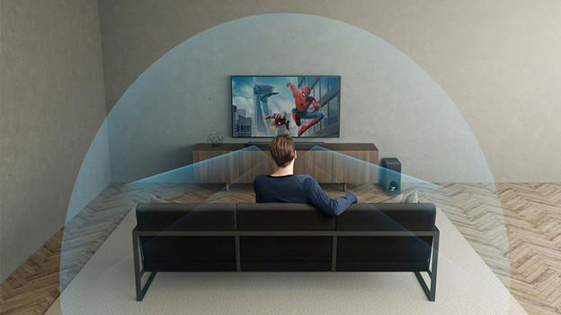 Virtual Dolby Atmos met naar voren gerichte speakers in soundbar