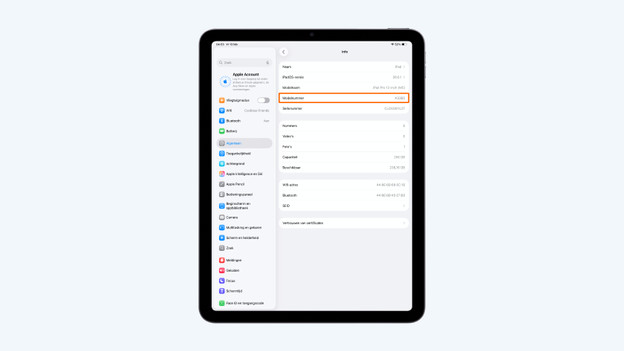 Instellingen model iPad