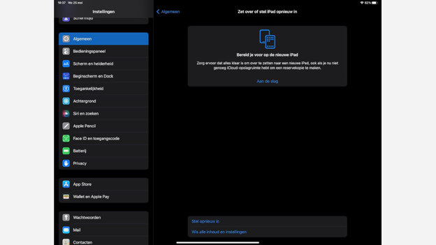 Wis alle inhoud en instellingen. 