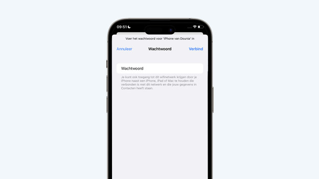 Voer het wachtwoord in van de hotspot. 