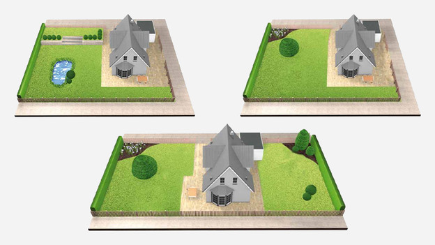 Sketches of gardens with 1 or more lawn areas