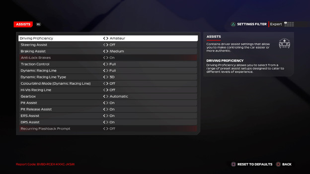 F1 24 assists settings