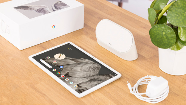 Google Pixel tablet unboxed with dock and cable