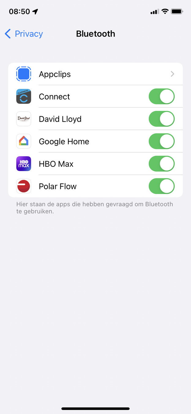 Zet het schuifje bij Garmin op groen