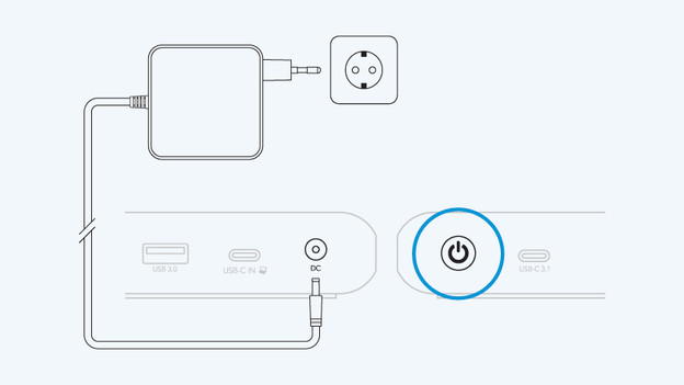 Stap 1a: sluit het dock aan op het stroomnetwerk