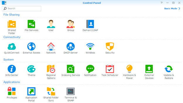 Synology Control Panel for the DSM version