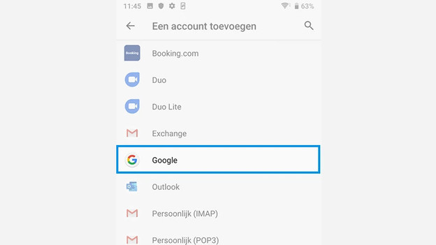 4. Kies voor ''Google''