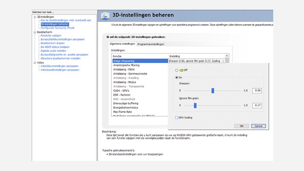 sharpening en scaling instellen