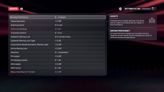 f1 25 assists instellingen