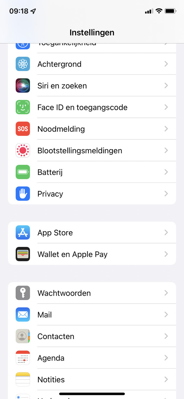 Scrol naar Privacy in je instellingen