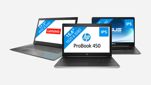 A Lenovo, HP, and Asus laptop.