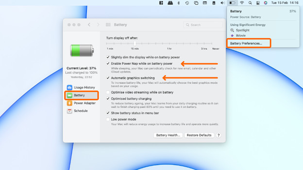 Change power settings