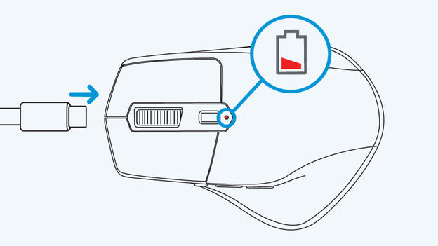 De muis opladen via usb C kabel