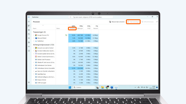 Ga nu naar 'Processen' en beëindig taken.